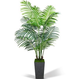 KOPWVA Artificial Palm Tree-6ft, Fake Tree with White Tall Planter, Faux Tropical Areca Floor Plant in Pot - Artificial Silk Plant for Home Office Living Room Decor Indoor (Black)