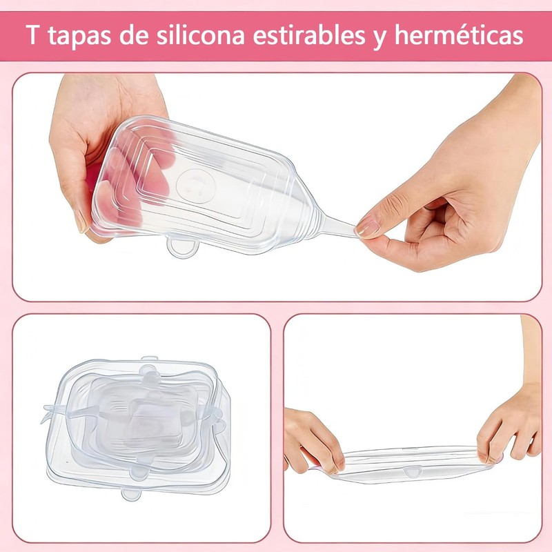 12 pcs Tapas Elásticas de Silicona（6 Redondos Y 6 Cuadrados）,