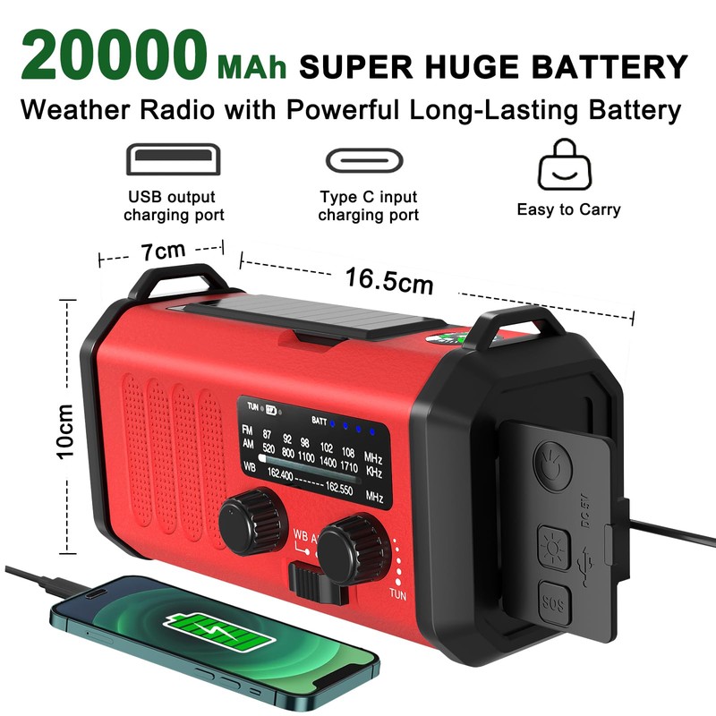 Leaton Emergency Radio NOAA Weather Radio Hand Crank & Solar