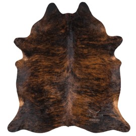 Cowhides Rug 6x6 Brindle Dark Natural Leather
