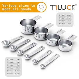 TILUCK Juego de tazas y cucharas medidoras de acero inoxidable, tazas y cucharas,Gadgets de cocina para cocinar y hornear (10)                        