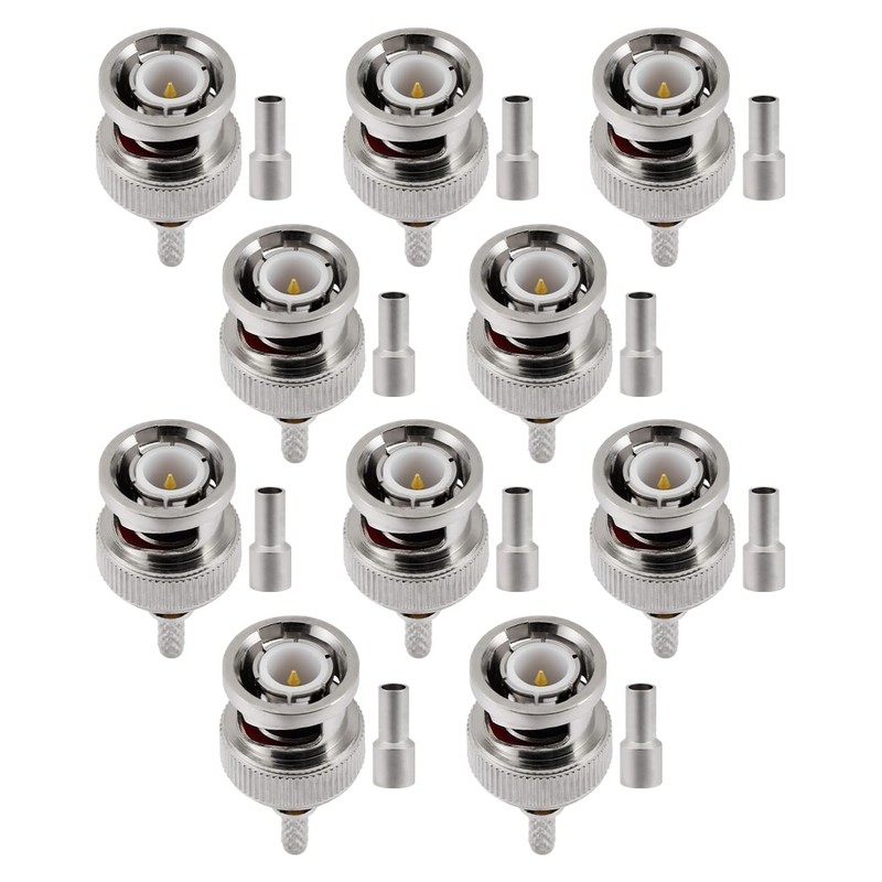 POBADY 10PCS BNC Conectores Macho 50 Ohm BNC Macho Crimpado