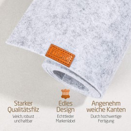 Miqio Design Felt Table Runner, Sustainable Oekotex Felt Fabric, 100 x 30 cm, Washable, Genuine Leather Label, Scandinavian Felt Runner, Light Grey