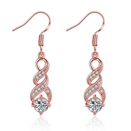 Fashion 14K Rose Gold Cubic Zirconia Infinity Dangle Drop Earrings For Women Lady Sensitive Ears CZ Crystal Wedding