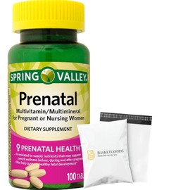 BASKETGOODS Spring Valley Prenatal Multivitamin | Prenatal Vitamins for Women | Pregnancy Must Haves Folate Supplement | 100 Tablets | Set with Basket Goods Store