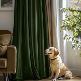 Lazzzy Green Velvet Curtain Thermal Insulated Curtains 63 Inch Long Drapes for Bedroom Living Room Darkening Window Treatments Rod Pocket, Set of 2, Moss Green