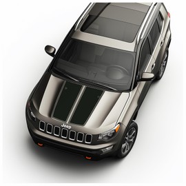 BENINI DESIGN STUDIO - Hood Blackout Dual Stripes Decal Graphics Racing Stripes Vinyl Stickers Compatible with Jeep Compass 2014-2023 (Style 4, Gloss Black) (Gloss Black)