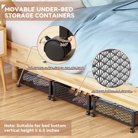 Innotic Under Bed Storage with Wheels, Tool-free Assembly Under Bed Shoe Storage Containers, Metal Space-saving Under Bed Drawer For Clothes Shoes Blankets Toys-1Pack
