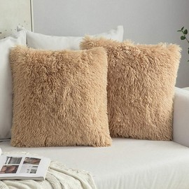 MIULEE Pack of 2 Luxury Faux Fur Throw Pillow Cover Deluxe Decorative Plush Pillow Case Cushion Cover Shell for Sofa Bedroom Car 18 x 18 Inch Brown
