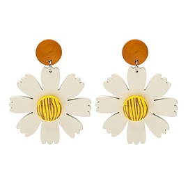 Daisy Flower Earrings for Women,Wooden Daisy Drop Earrings,60s 70s Sunflower Flowers Floral Dangle Earrings (White)