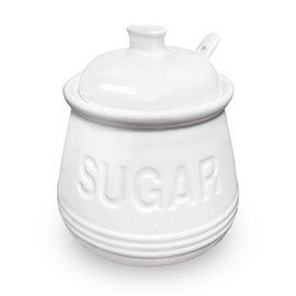 NAXIHOPT Sugar Bowl with Lid and Spoon, Ceramic Sugar Containers for Countertop, Sugar Dish Jar Coffee Bar Accessories, Covered Sugar Holder for Kitchen 12oz, White