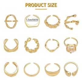 Calkkrer 12 Piece Vintage Punk Ring Set for Women, Y2K Gothic Design, Geometric Fashion Jewellery Rings, Gift for Girlfriends, Matches Outfits & Party Accessories