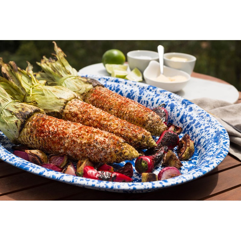 Crow Canyon Home Enamelware Oval Platter, 17.5 inch, Red/White Splatter