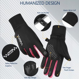 Long Keeper Kids Cycling Gloves Winter Thin Liner Childrens Thermal Sports Gloves for Boys Girls Touchscreen Anti-Slip Bike Gloves with Grip for Running Riding Scooter