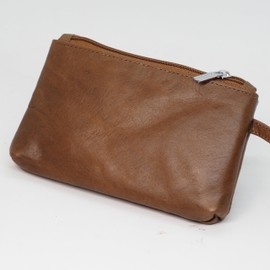 BAWAKO Genuine Leather Wallet with Two Zip Compartments for Men and Women, Purse Coin Card Key, light brown, Classic