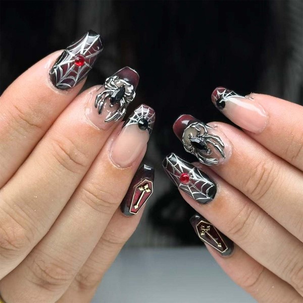 ONPRESS 24Pcs Goth Press on Nails Medium Square Coffin Fake