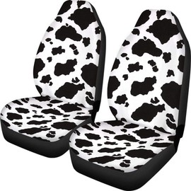 Dreaweet Stylish Cow Print Auto Seat Covers Black&White Front Seat Protector Fit for Most Cars, Sedan, SUV, Van 2 Pcs