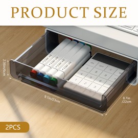 Riadyet 2-Pack,9" x 8.6" x 2.3" Under Desk Drawers – Large Hidden Slide-Out Storage Trays for Office or Home, Stick-On Pencil & Accessory Organizer (Black)