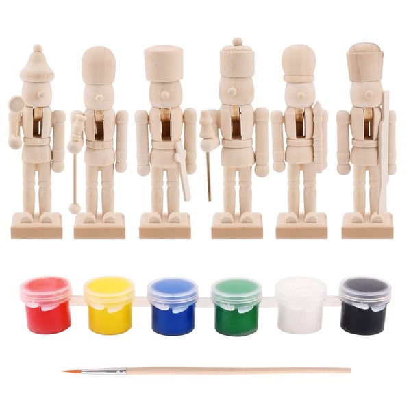 6 Pcs Christmas Wooden Nutcracker Soldier Christmas Unpainted Blank Nutcracker