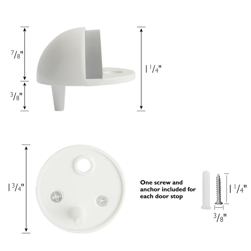 Dome Door Stop Wall Protectors with Rubber Stopper – White