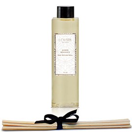 LOVSPA Amber Romance Reed Diffuser Oil Refill with Reed Sticks – Warm Amber, Sandalwood and Floral Notes White Lily, Jasmine and Peony Essential Oils – 4 Ounces - Made in The USA