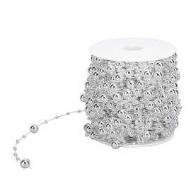 1 Roll Pearl Beads Chain Artificial Pearl Strand Trim String for Flower Wreath Wedding Bouquet Party Decoration Silver