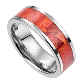 VAKKI 8mm Red Coral Mens Rings Tungsten Carbide Rings Men Engagement Wedding Band for Men Edge Polished Comfort Fit Size Y
