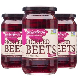 Pickerfresh Pickled Beets - Crinkle Cut Sliced Beetroot - Simple Natural Ingredients - Non-GMO, No Artificial Color & No Preservatives - 16 fl oz (3 Pack)
