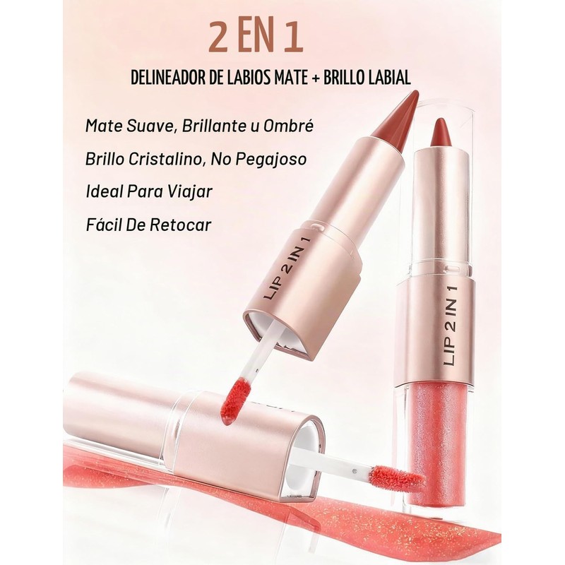 Lápiz de Labios y Pintalabios Líquido 2 en 1 con