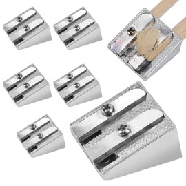 6Pcs Double Hole Metal Pencil Sharpeners, Ø8/11mm Portable Mini Aluminum Sharpener, Dual Holes School Pencil Sharpener, Manual Small Crayon Sharpener, Wedge Shape Sharpener with 2 Holes for Kids