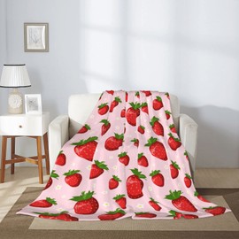 Pink Strawberry Blanket for Kids Girls, Soft Lightweight Strawberry Throw Blanket for Sofa Bed Traveling Camping Gifts Idea 50x60 inches