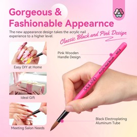 SAVILAND Acrylic Nail Brushes Set Sizes 8/10/14 3PCS Pink
