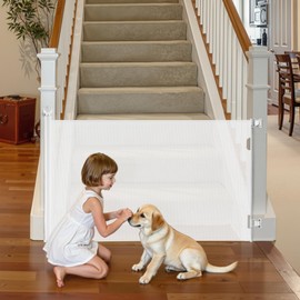 VEVOR Retractable Baby Gate, Extends to 72.8 inch Wide, 31.3 inch Tall, with Security Lock, Easy to Use, Walk Through Without Tripping, Mesh Dog Gate for Stairs, Hallways, Indoor/Outdoor, White