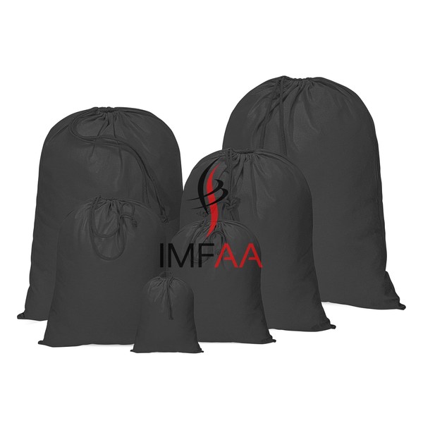 IMFAA Large(40x50) Drawstring Laundry Sack, Stocking, Storage, Muslin 100% Cotton Shopping Bags. (Pack-10, Black)