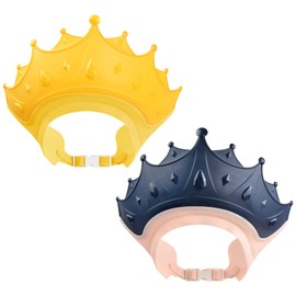 Dokpav 2 Pcs Gorro De Ducha Para Niños, Gorro De Champú, Corona Para Lavar Cabello Cabeza Bebe Gorro Lavado De Pelo, Gorro De Baño De Silicona Con Protección Para Los Oídos y Los Ojos (Amarillo &Azul)