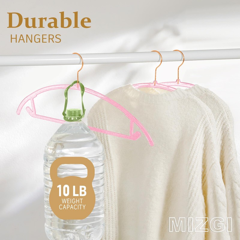 MIZGI Premium Clear Hangers (Pack of 50) Heavyduty- Pink Acrylic