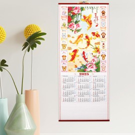 Chinese Wall Scroll Calendar 2025 Wall Calendar Year of The Snake Calendar Fengshui Calendar for Lunar New Year A