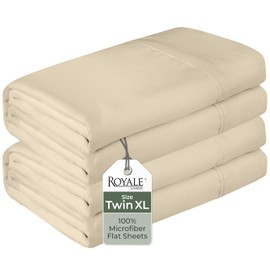 Royale Linens 2 Pack Bulk Flat Sheet Set - Top Sheets - Soft 1800 Microfiber - Wrinkle & Stain Resistant - for Hotel, Massage Table, Hospital, Dorm - Twin XL Flat Sheet Sold Separately (Twin Xl, Sand)