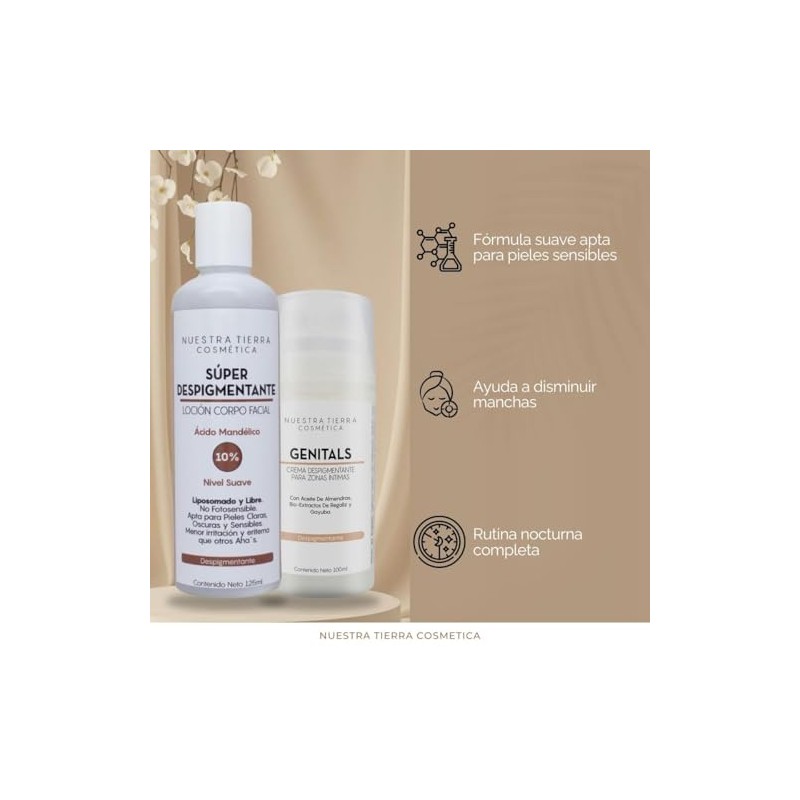 Nuestra Tierra Cosmética Loción Súper Despigmentante Ácido Mandélico Crema Zonas