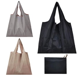 KAYEF 3 Piece Foldable Shopping Bag, Foldable Shopping Bag with Pouch, Reusable Shopping Bag, Washable, Durable and Lightweight, black