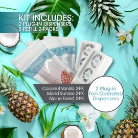 Fresh Products myfreshe Plug in Air Freshener No Heat No Glass Dry Fragrance Refills For Small Spaces Made in the USA Starter Kit w 2 Dispensers and 3 Fragrances