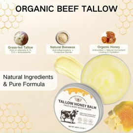 Tallow Honey Balm for Face & Body – Grass Fed Beef Tallow Face Moisturizer, Beef Tallow for Skin Barrier Repairing & Lasting Moisture – 100% Natural Multi-Purpose Balm for All Skin Types