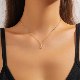 INENIMARTJ Gold Initial Necklaces for Women Trendy Gold Letter Necklace Dainty Rhinestone Initial Necklaces Simple Cute A-Z Pendant Necklaces for Womens Costume Accessories (H pendant)