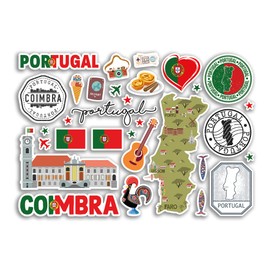 A5 Sticker Sheet Coimbra Landmark Vinyl Sticker - Portugal Stamps Skyline Beach Flag Travel Holiday Map City Scrapbook Aesthetic #80520