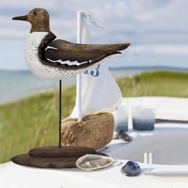 Wood Bird Statue Nautical Decor Decorative Seagull Sculpture Hand Carved Wooden Sea Birds Figurine Coastal Ocean Beach Themed Decoration for Home Yard Bathroom Living Room (Bird A, L)