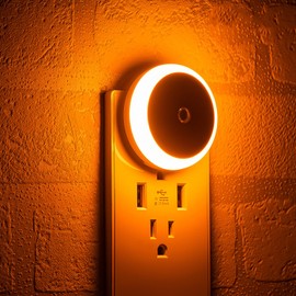 myCozyLite myCozyLite Amber Night Light Plug in, Dusk to Dawn Sensor, Blue Light Blocking, Automatic ON Off, Energy Efficient, 2 Pack Night Light Plug into Wall for Bedroom, Bathroom, Kitchen, Hallway, Stairway