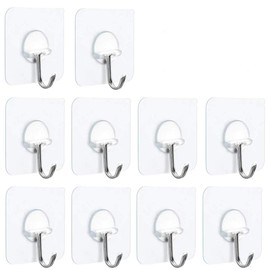 Fotosnow Adhesive Hooks Heavy Duty 15lbs(Max) Transparent Wall Hooks Reusable Seamless Shower Hooks Stick on Hooks for Hanging Bathroom Kitchen Outdoors -10 Pack