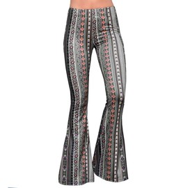 Daisy Del Sol Women’s Flare Stretch Yoga Comfortable High Waisted 70s Hippie Bohemian Legging Loungewear Festival Forbidden Pants Bell Bottoms  - Olive Paisley - Size: L