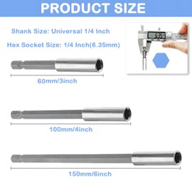 3-Piece Bit Extension Bit Holder Bit Holder Set, 1/4 Inch Hex Shank Extension Magnetic Drill Holder Magnetic Drill Quick Change Bit Set for Electric 60/100/150 mm