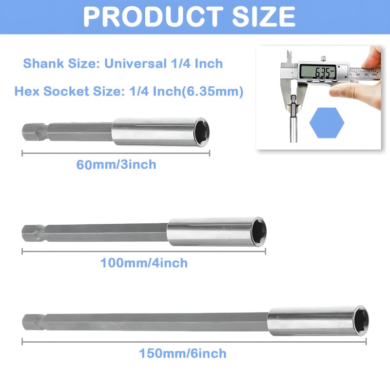 3-Piece Bit Extension Bit Holder Bit Holder Set, 1/4 Inch